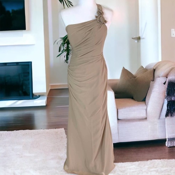 Allure Bridals Dresses & Skirts - Allure Bridals One Shoulder Ruched Maxi Bridesmaid Gown Tan Beige Taupe Size 8